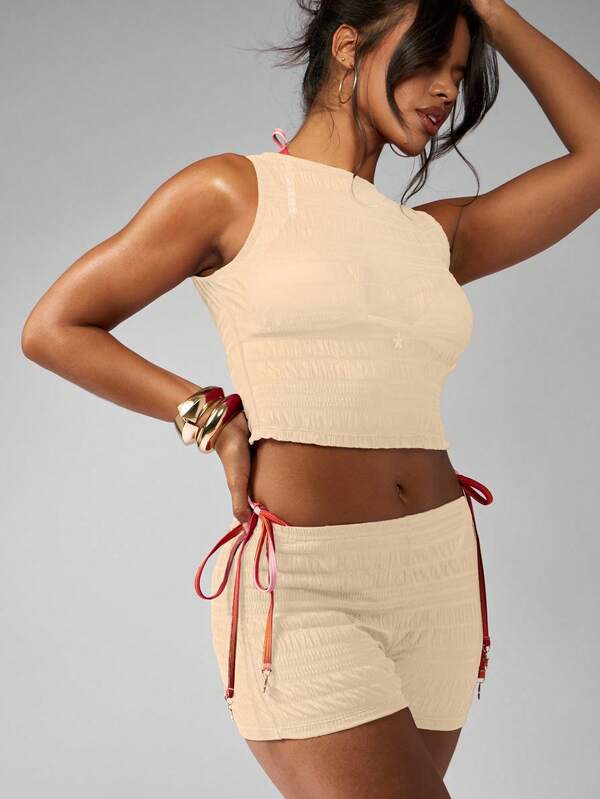 MISSGUIDED Shirred Ruched High Waist Co Ord Two Piece Outfit