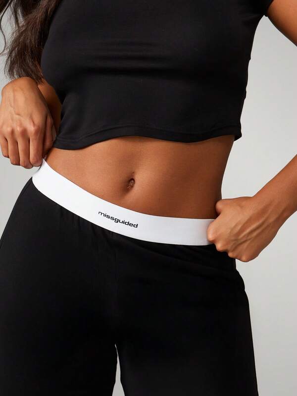 MISSGUIDED Short Sleeve Crop Top With Wide Leg Pants Set