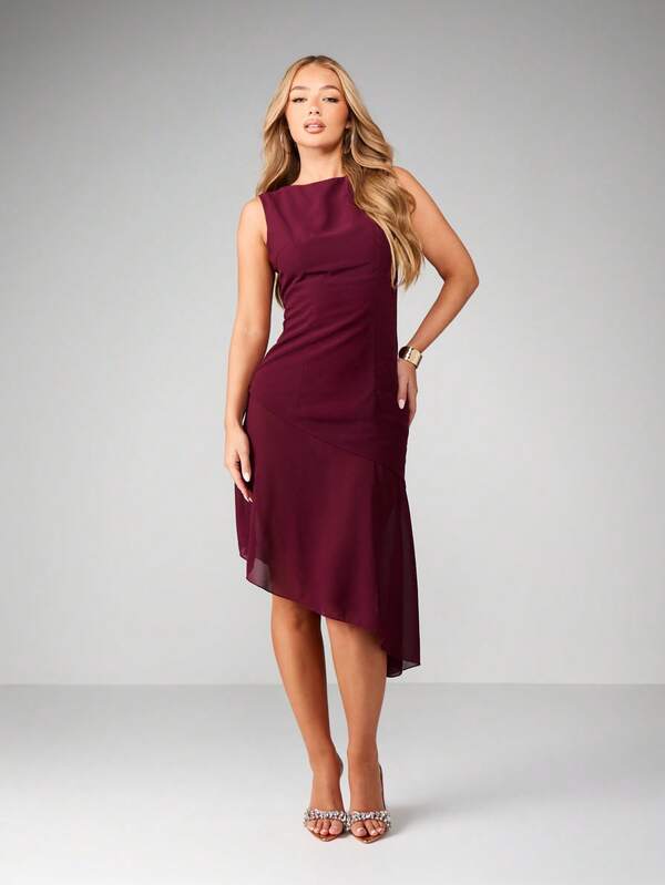 MISSGUIDED Sleeveless Asymmetrical Hem Midi Dress