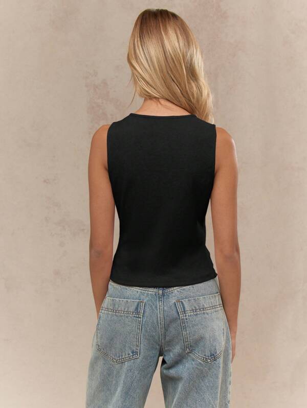 MISSGUIDED Sleeveless Button Down Tank Top Ribbed Knit