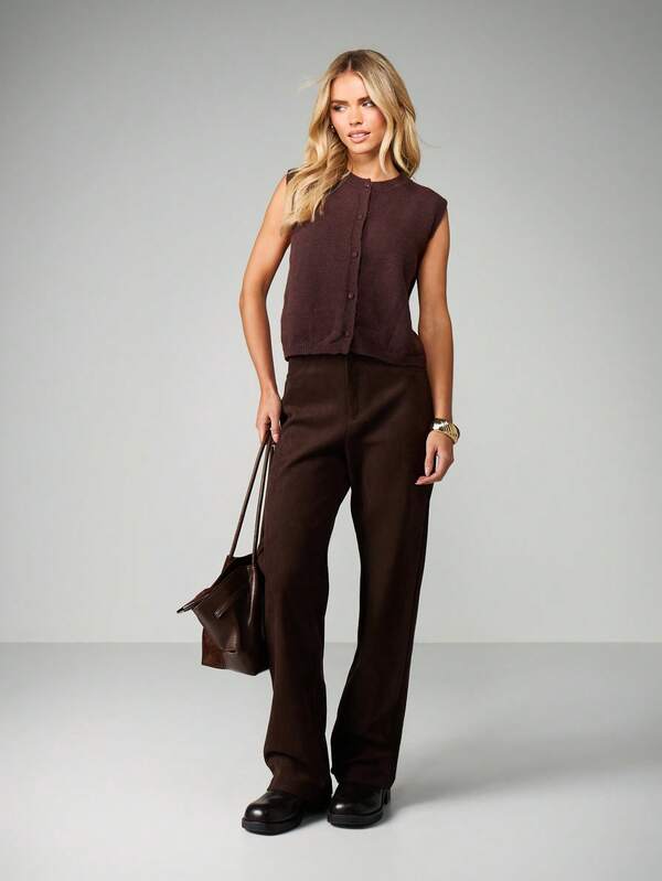 MISSGUIDED Sleeveless Button Front Knit Vest