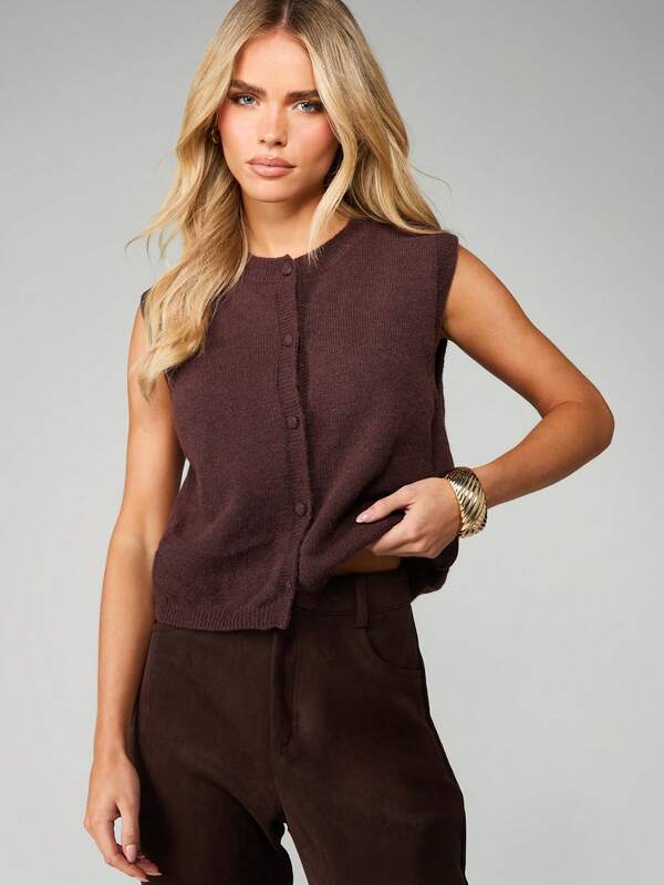 MISSGUIDED Sleeveless Button Front Knit Vest