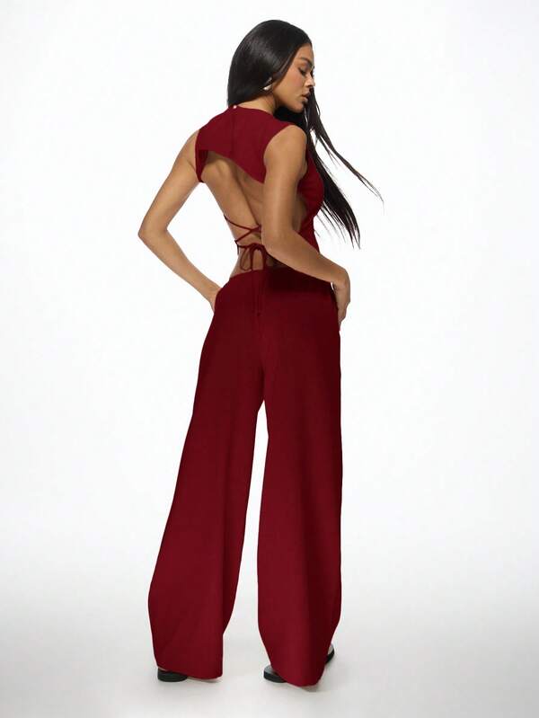 MISSGUIDED Sleeveless Crop Top And Wide Leg Pants With Back Ties