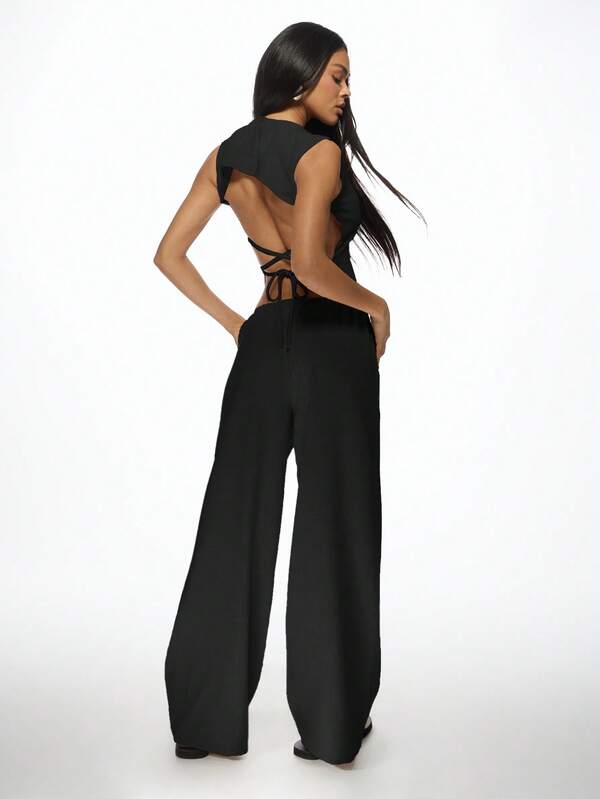 MISSGUIDED Sleeveless Crop Top With Wide Leg Pants Set