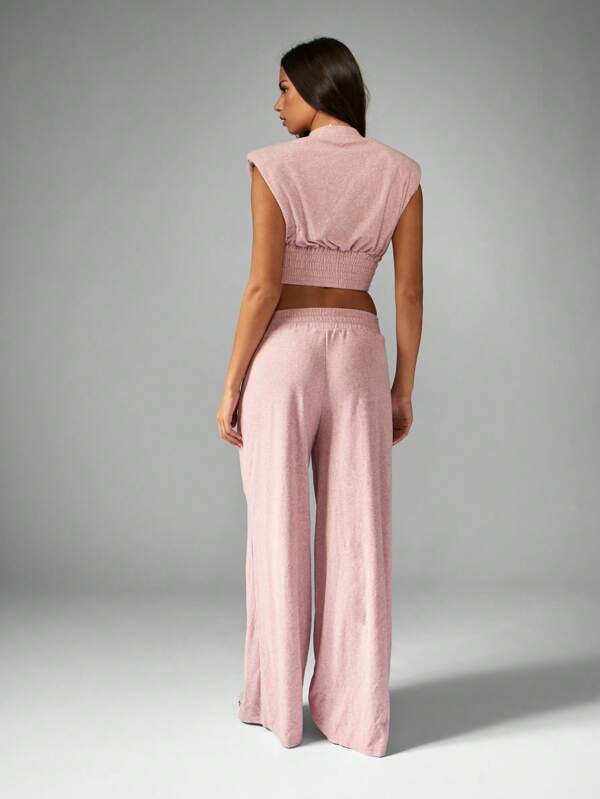 MISSGUIDED Sleeveless Crop Top With Wide Leg Pants Set