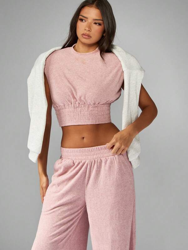 MISSGUIDED Sleeveless Crop Top With Wide Leg Pants Set