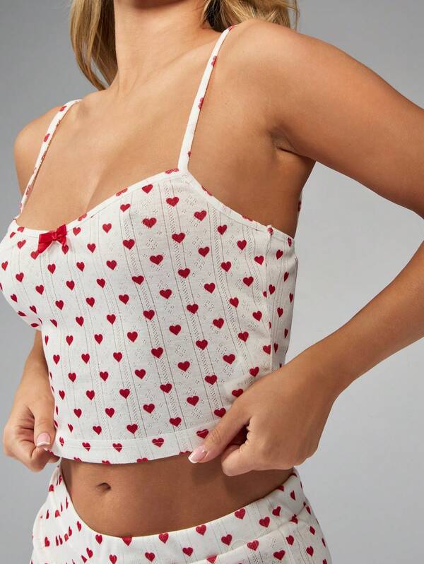 MISSGUIDED Sleeveless Heart Print Crop Top And Shorts Set