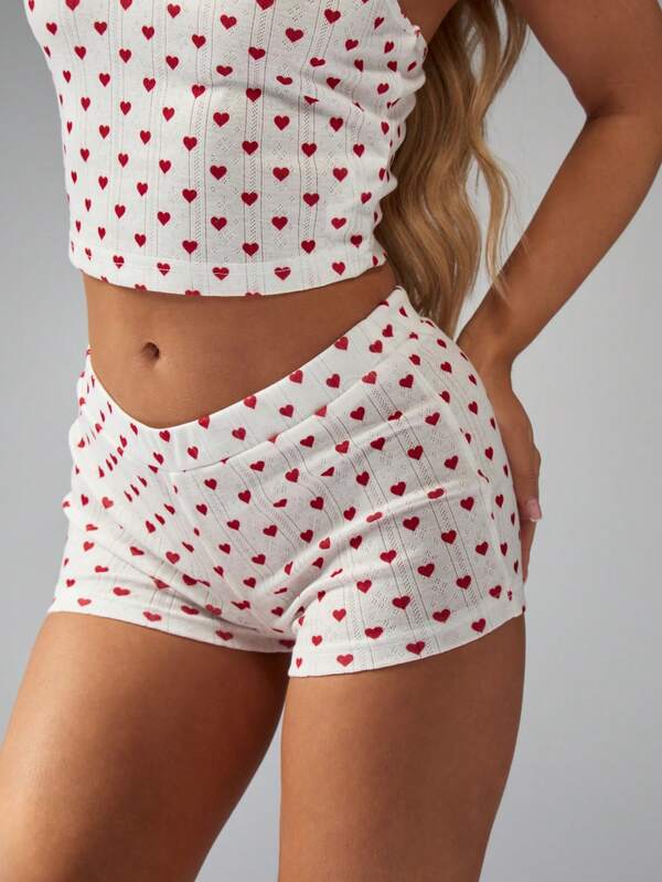 MISSGUIDED Sleeveless Heart Print Crop Top And Shorts Set