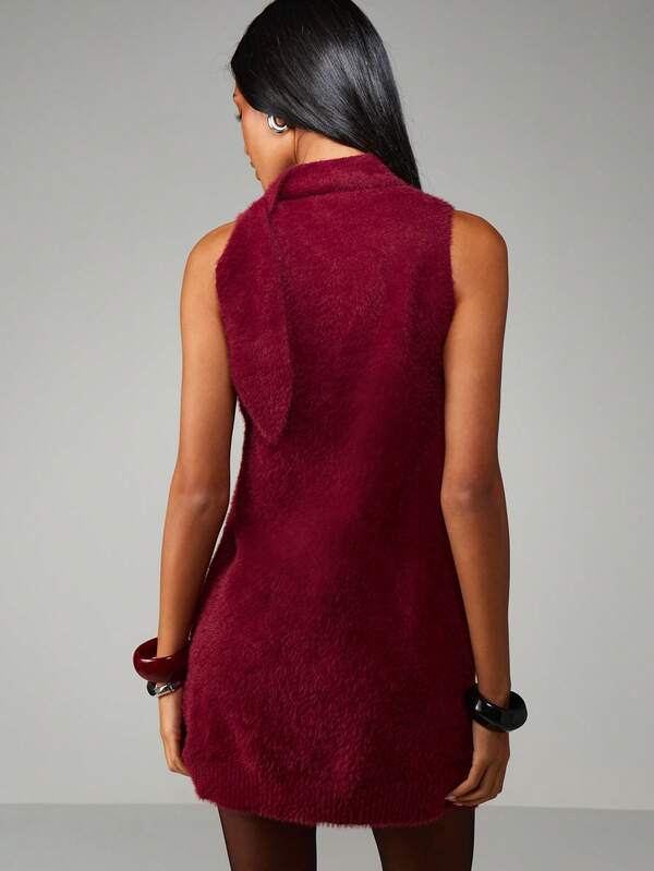 MISSGUIDED Sleeveless High Neck Fuzzy Mini Dress
