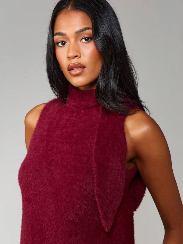 MISSGUIDED Sleeveless High Neck Fuzzy Mini Dress