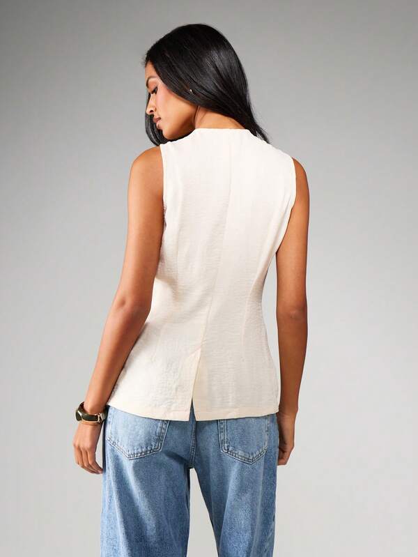 MISSGUIDED Sleeveless Linen Feel Longline Vest With Pockets