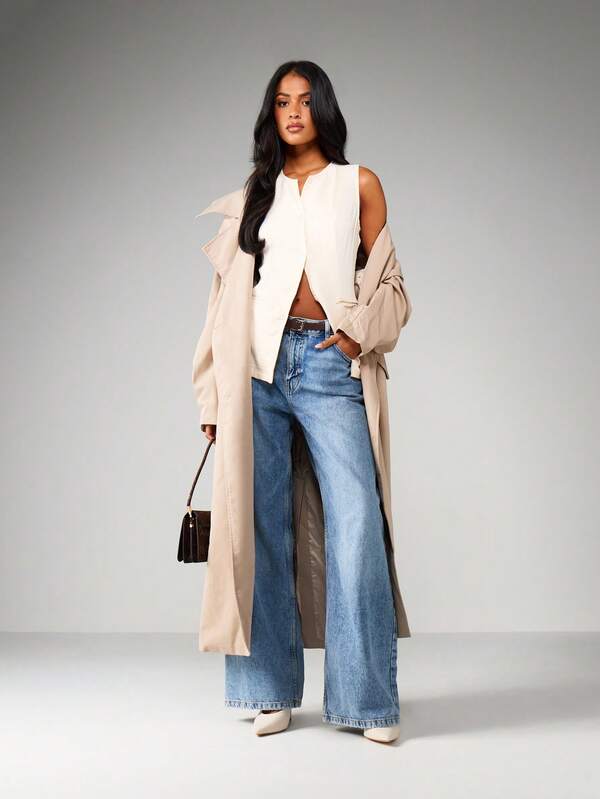 MISSGUIDED Sleeveless Linen Feel Longline Vest With Pockets