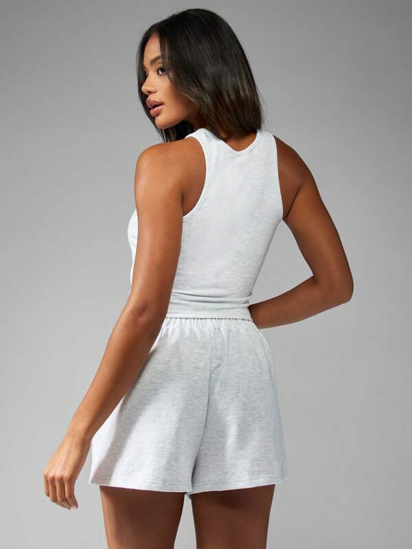 MISSGUIDED Sleeveless Racer Neck Crop Top High Waist Shorts Athleisure Two Piece