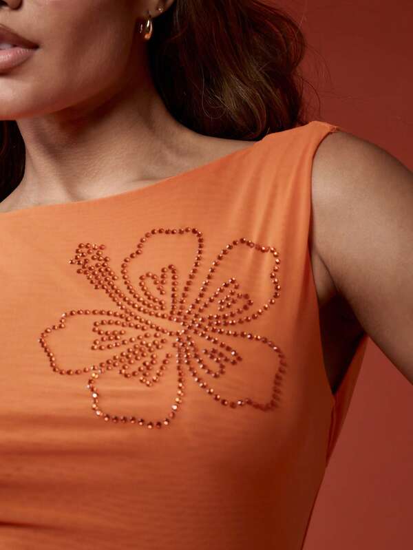 MISSGUIDED Sleeveless Rhinestone Hibiscus Flow Crop Tank Top