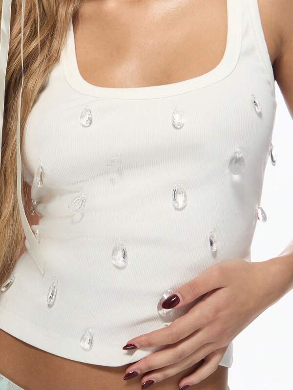 MISSGUIDED Sleeveless Ribbed Crystal Tank Top Camisole
