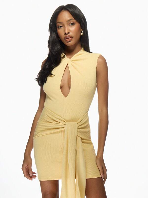 MISSGUIDED Sleeveless Ribbed Knit Bodycon Mini Dress With Keyhole Twist Front