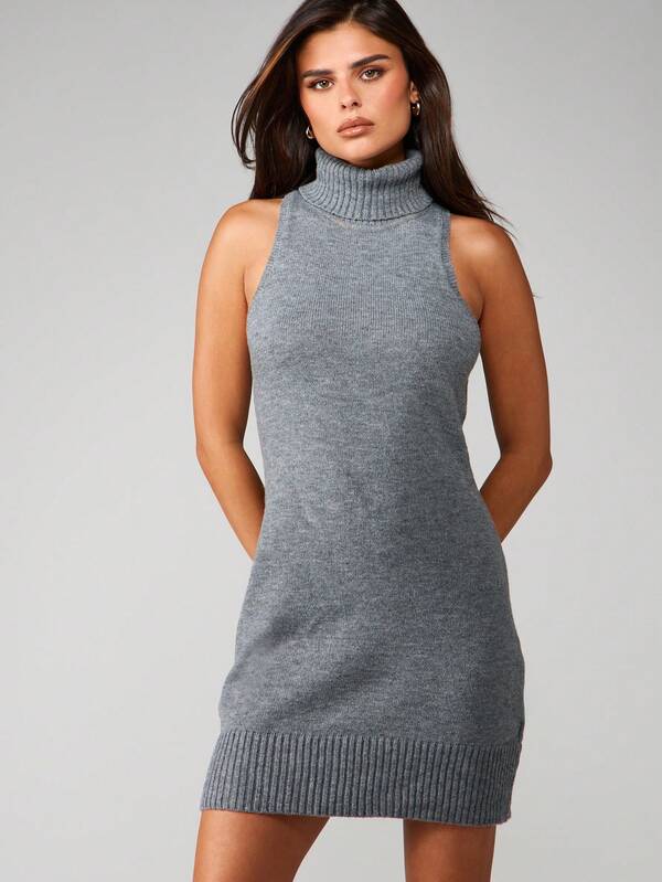 MISSGUIDED Sleeveless Turtleneck Ribbed Knit Mini Dress