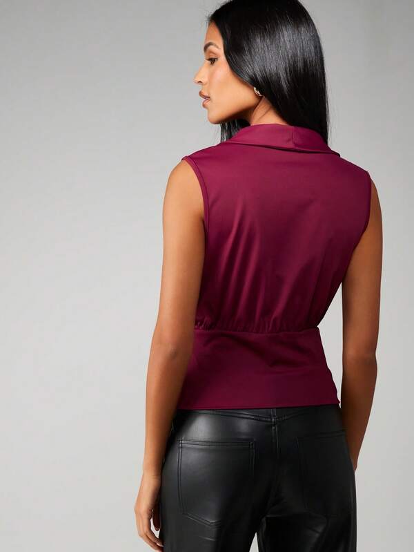 MISSGUIDED Sleeveless Wrap Front Collared Blouse