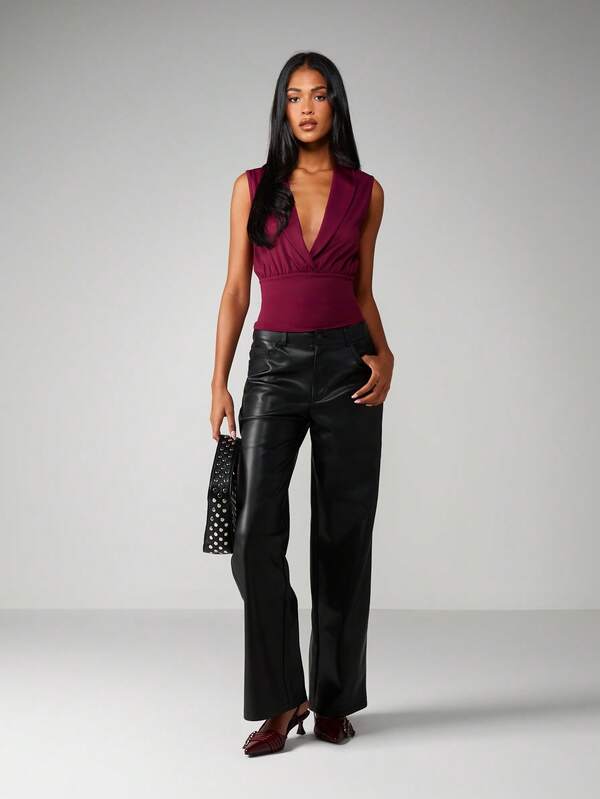 MISSGUIDED Sleeveless Wrap Front Collared Blouse