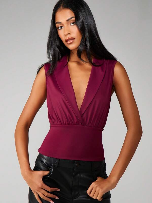 MISSGUIDED Sleeveless Wrap Front Collared Blouse