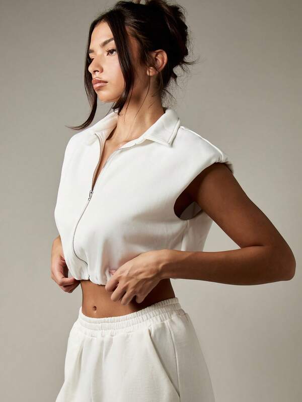 MISSGUIDED Sleeveless Zip Front Crop Sweatshirt With Collar