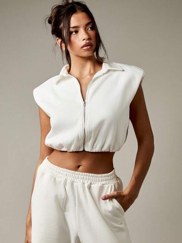 MISSGUIDED Sleeveless Zip Front Crop Sweatshirt With Collar