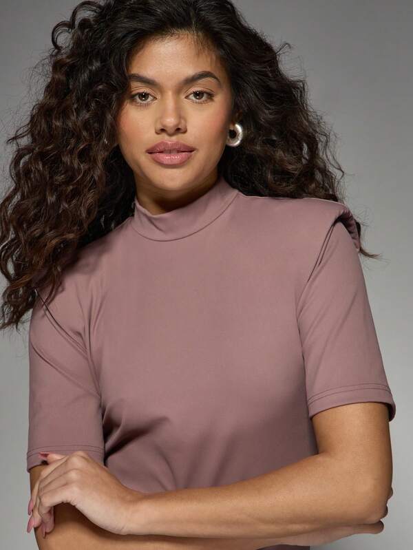 MISSGUIDED Slinky Bodycon Mini Dress With Shoulder Pads And Mock Neck