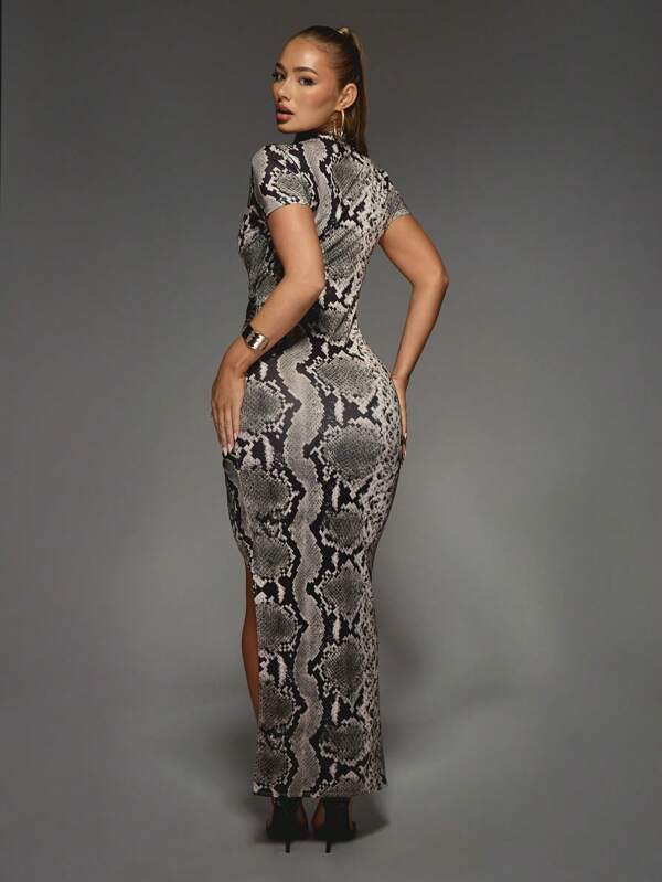 MISSGUIDED Snake Print Bodycon Dress With Side Split