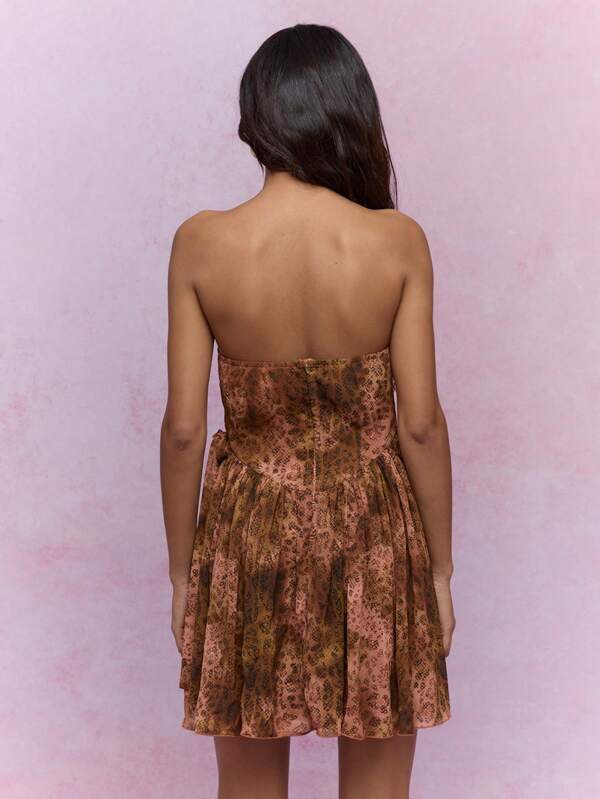 MISSGUIDED Snake Print Corset Bust Frill Bandeau Short Dress