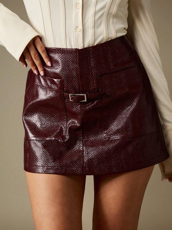 MISSGUIDED Snake Print Faux Leather Mini Skirt With Buckle