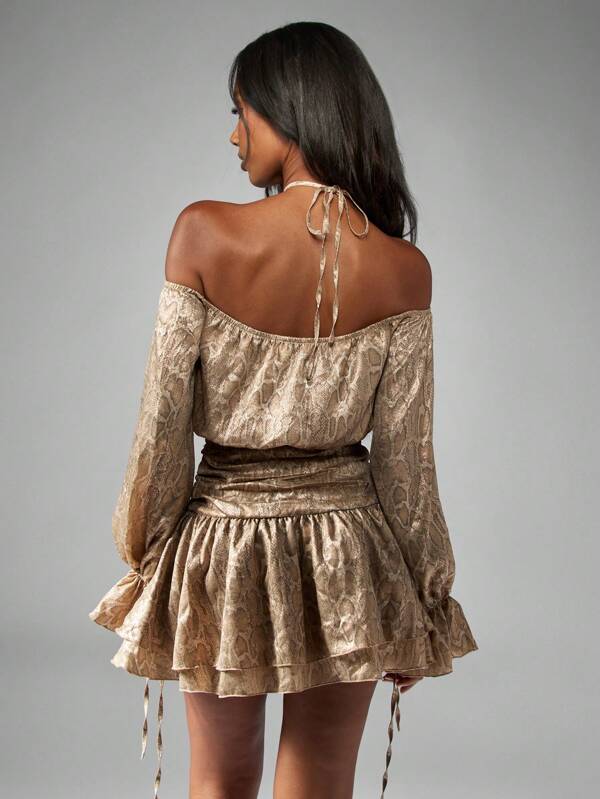 MISSGUIDED Snake Print Mini Dress With Puff Sleeves And Ruched Waist