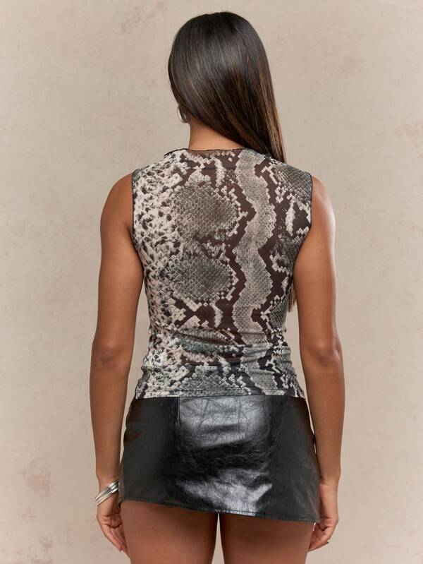 MISSGUIDED Snake Print Sleeveless Mock Neck Tank With Bodycon Fit