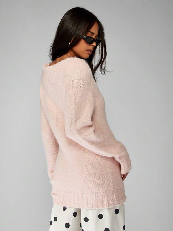 MISSGUIDED Soft Ribbed Knit Pullover Sweater With Crew Neck