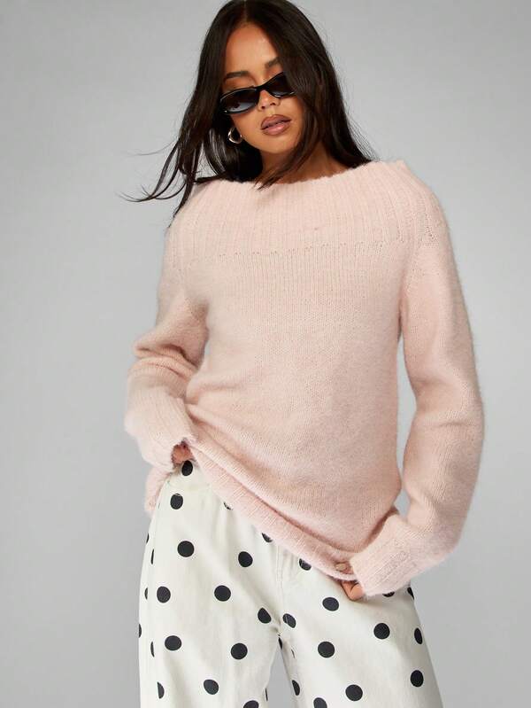 MISSGUIDED Soft Ribbed Knit Pullover Sweater With Crew Neck
