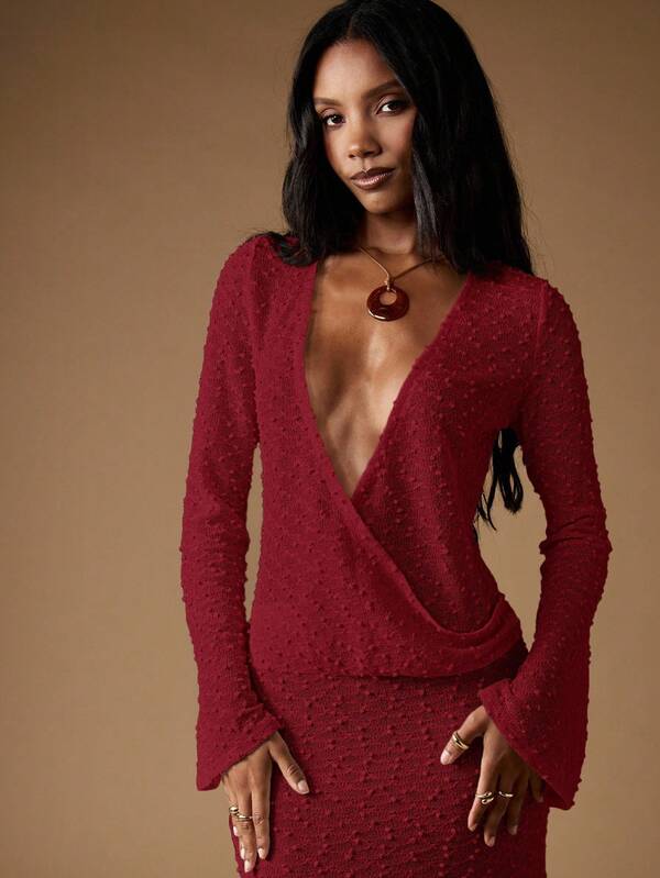 MISSGUIDED Sparkle Knit Wrap Maxi Dress With Long Sleeves