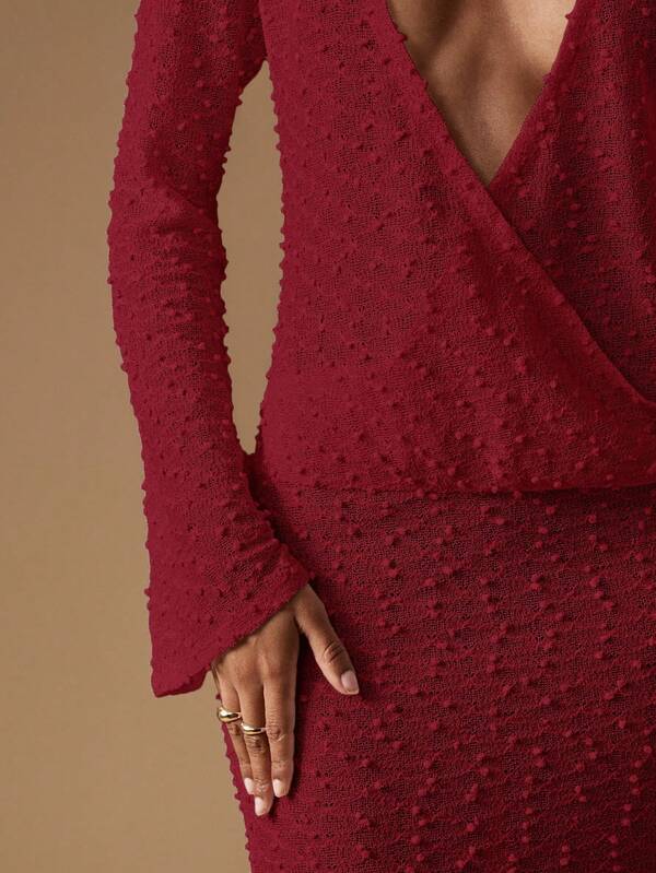 MISSGUIDED Sparkle Knit Wrap Maxi Dress With Long Sleeves