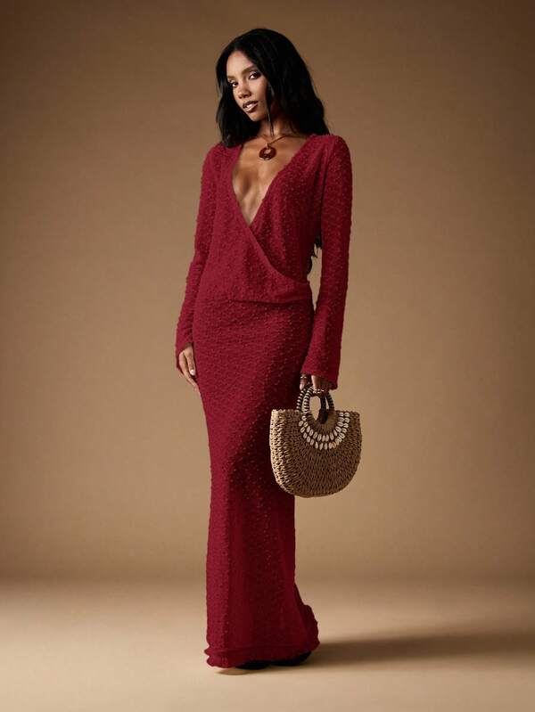 MISSGUIDED Sparkle Knit Wrap Maxi Dress With Long Sleeves