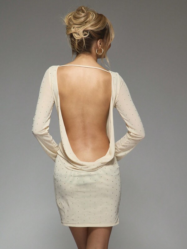 MISSGUIDED Sparkle Rhinestone Embellished Bodycon Mini Dress With Open Back