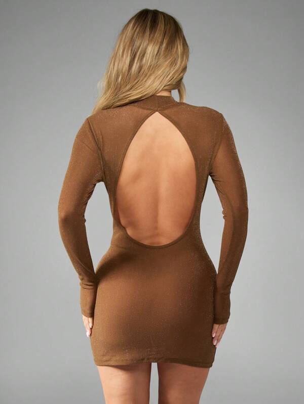 MISSGUIDED Sparkly Glitter Lurex High Neck Long Sleeve Mini Bodycon Dress