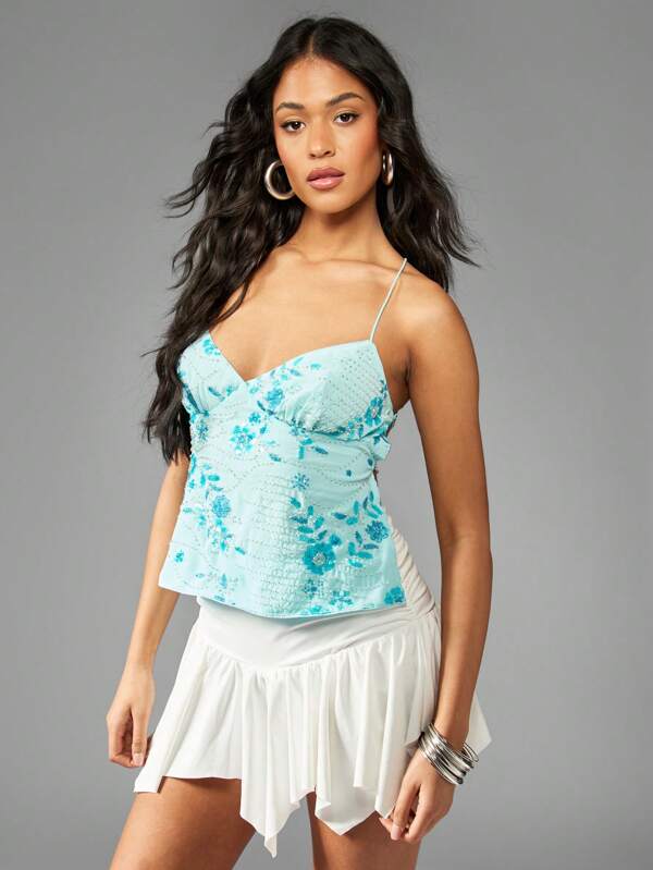 MISSGUIDED Sparkly Sequin Ruched Side Cami Tank
