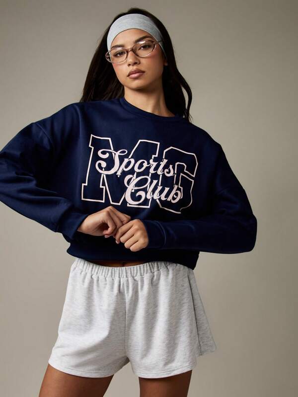 MISSGUIDED Sports Club Letter Print Sweatshirt With Varsity Logo Design