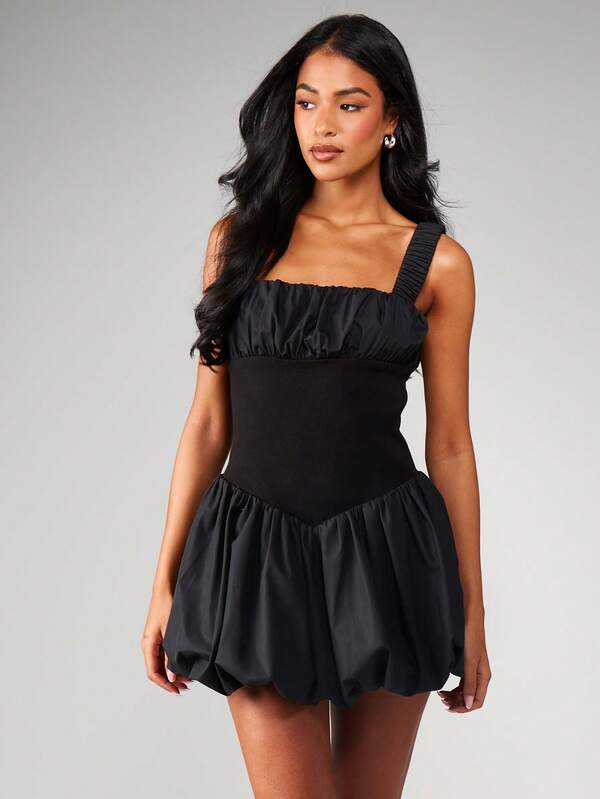 MISSGUIDED Square Neck Balloon Hem Mini Dress