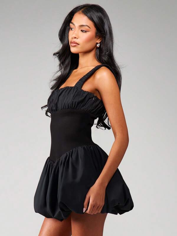 MISSGUIDED Square Neck Balloon Hem Mini Dress