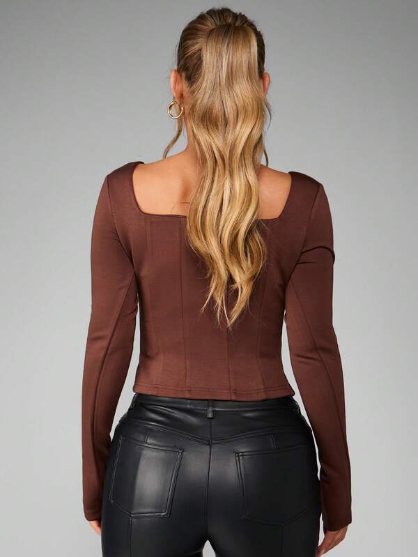 MISSGUIDED Square Neck Corset Top With Buttons And Panels