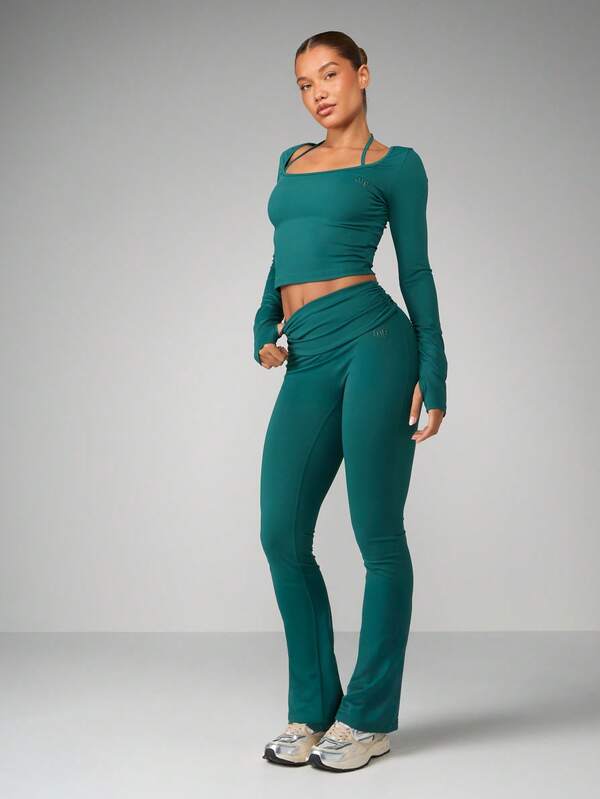 MISSGUIDED Square Neck Crop Top With Flared High Waist Leggings Set