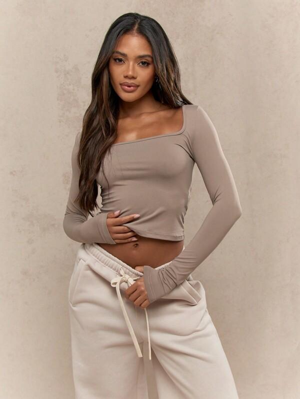 MISSGUIDED Square Neck Long Sleeve Crop Top