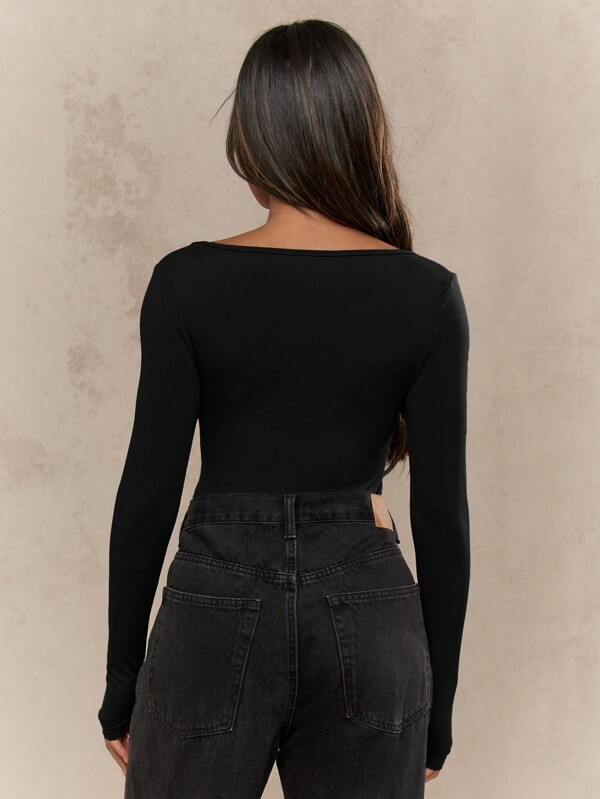 MISSGUIDED Square Neck Long Sleeve Form Fitting Bodysuit
