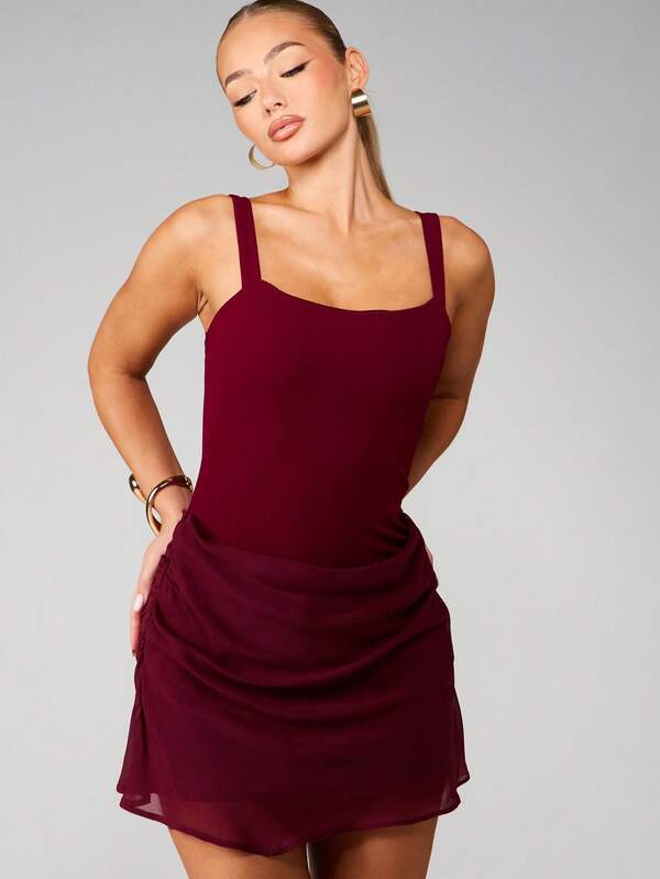 MISSGUIDED Square Neck Ruched Mini Dress
