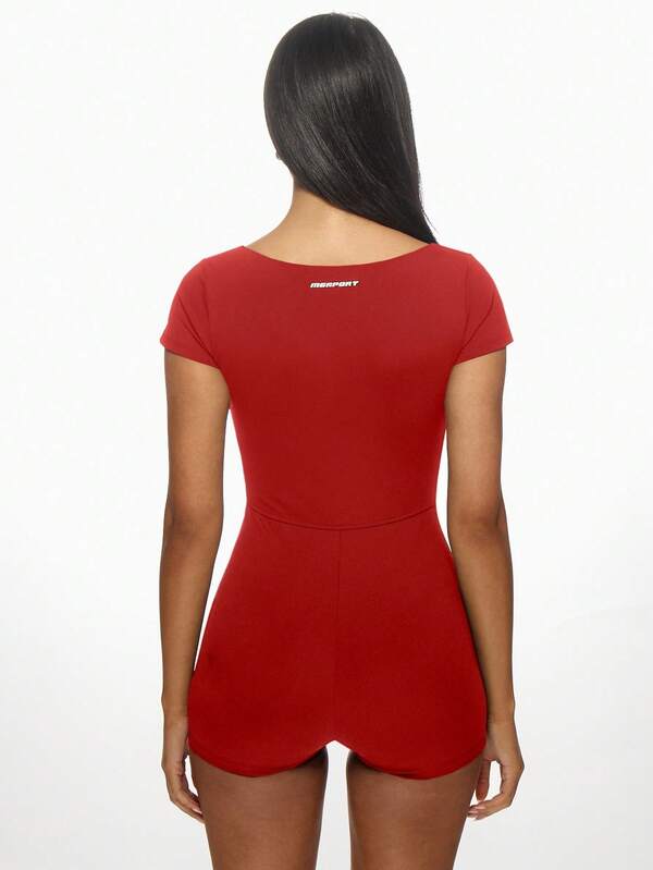 MISSGUIDED Square Neck Short Sleeve Unitard With Scoop Back