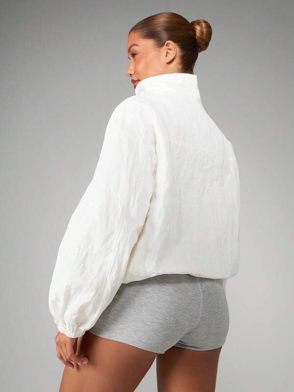 MISSGUIDED Stand Collar Cropped Windbreaker With Elastic Cuffs